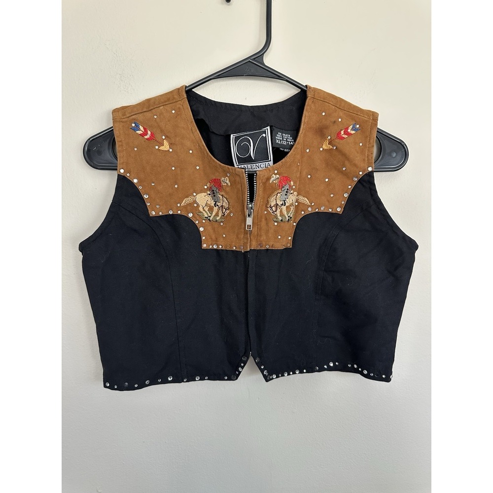 VTG‎ Valencia Size XS Western Embroidered Cropped Bolero Vest Bejeweled Cowboy